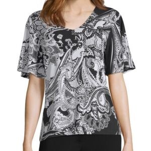 Chic Black and White Paisley Liz Claiborne Career Blouse Size Medium
